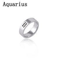 Fashion 12 Constellation Print Stainless Steel Ring sku image 1