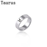 Fashion 12 Constellation Print Stainless Steel Ring sku image 11