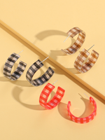 New Checkerboard C-ring Geometric Lattice Earrings Acrylic Ear Jewelry sku image 3