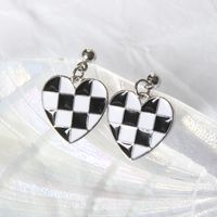 Fashion Heart-shaped Black And White Chess Alloy Earrings sku image 1