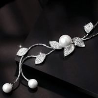Fashion Leaf Alloy Artificial Pearls Artificial Diamond Women's Long Necklace main image 2