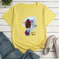 Cartoon Girl Print Loose Casual T-shirt main image 7