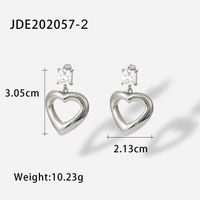 Fashion 14k Gold Square Zircon Heart-shaped Pendant Earrings Stainless Steel sku image 2