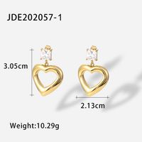 Fashion 14k Gold Square Zircon Heart-shaped Pendant Earrings Stainless Steel sku image 1