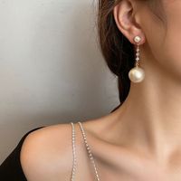 Long Transparent Crystal Beads Pearl Earrings main image 5