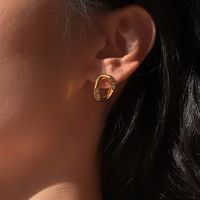 Fashion Vintage 18k Gold Stainless Steel Inlaid Zircon Natural Stone Earrings main image 6