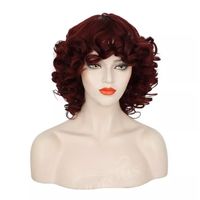 Women's Short Wine Red Small Roll High-temperature Fiber Chemical Fiber Wig Head Cover main image 4