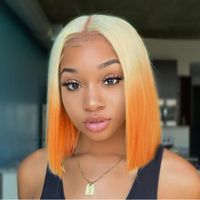 Women's Orange Gradient Short Straight Hair Mid-length Lace Wig main image 1