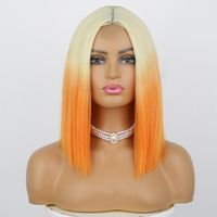 Women's Orange Gradient Short Straight Hair Mid-length Lace Wig main image 2