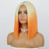 Women's Orange Gradient Short Straight Hair Mid-length Lace Wig main image 5