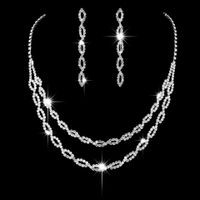 Fashion New Bridal Ornament Diamond Double-layer Horse Eye Necklace Earrings Wedding Set sku image 3