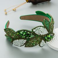 Fashion Ball Rhinestone Pearl Leaf-shaped Baroque Wide-brimmed Hairband sku image 4