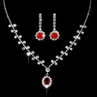 New Wedding Jewelry Ruby Pendant Earrings Necklace 2 Pieces Set sku image 1