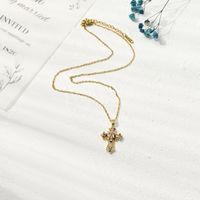 Retro Punk Cross Copper Zircon Pendant Geometric Diamond-studded Necklace main image 4