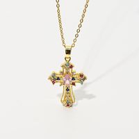 Retro Punk Cross Copper Zircon Pendant Geometric Diamond-studded Necklace main image 7