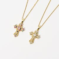 Retro Punk Cross Copper Zircon Pendant Geometric Diamond-studded Necklace main image 8