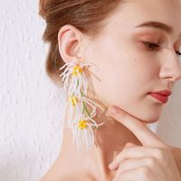 Banquet Seaside All-match Original Design Super Fairy Tassel Hand-woven Bead Daisy Long Earrings main image 4