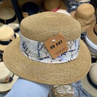 Retro Flat Top Printing Chain Strap Straw Hat Summer Holiday Concave Shape Sun Protection Hat main image 4