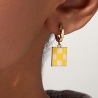Simple Enamel Checkerboard Pattern 14k Copper Plated Earrings main image 1