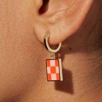 Simple Enamel Checkerboard Pattern 14k Copper Plated Earrings main image 4