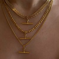 Fashion Simple T-shaped Geometric Pendant Copper Necklace main image 6
