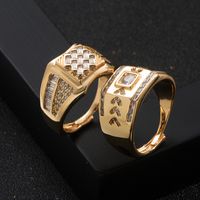 Anillo De Hombre Con Incrustaciones Geométricas De Circonio De Oro Real Chapado En Cobre De Moda sku image 2