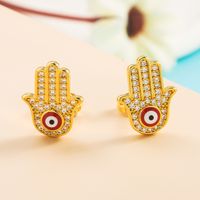 Fashion Copper Micro-set Color Zircon Fatima Palm Earrings Devil's Eye Earrings sku image 5