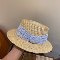 Wheat-straw Hat Flat Top Small-brim Floral Summer Sun Hat Women's Vacation Hat sku image 2