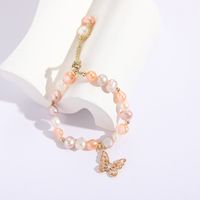 Baroque Style Pearl Zircon Butterfly Copper 14k Gold-plated Adjustable Bracelet main image 6