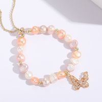 Baroque Style Pearl Zircon Butterfly Copper 14k Gold-plated Adjustable Bracelet main image 4