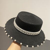 Sombrero De Paja De Perlas De Protección Solar De Ala Grande Retro De Verano sku image 2