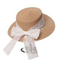 Straw Hat Women's Bow Lace Flat-top Cap Summer Travel Beach Hat main image 5