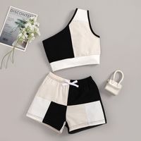 Summer Girls' Oblique Shoulder Tops Color Matching Shorts Children's  Suit main image 1