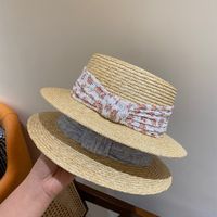 Sombrero De Paja De Trigo Con Parte Superior Plana De Ala Pequeña Floral Sombrero De Sol De Verano Para Mujer Sombrero De Vacaciones main image 4