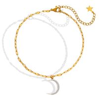 Fashion Zircon Moon Pendant Anklet Female Titanium Steel Gold Plated main image 4