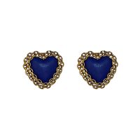 Retro Blue Leather Square Heart Stud Earrings Wholesale main image 5