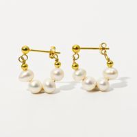 Retro Pearl Chain Beaded Geometric Copper Gold-plated Earrings main image 1