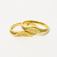 Europäischer Und Amerikanischer Neuer Stil Ins Stil Kupfer Plattiert 14k Echtes Gold Mond Sonne Ring Mode Design Sinn Retro Geometrischen Ring main image 6