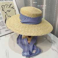 Pastoral Style Summer Big Brim Beach Hat Vacation Sun Hat Lace-up Wheat-straw Sunshade Hat main image 1