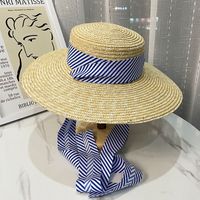 Pastorale Style D'été Grand Bord Chapeau De Plage Vacances Soleil Chapeau Dentelle-up Blé-paille Parasol Chapeau main image 1