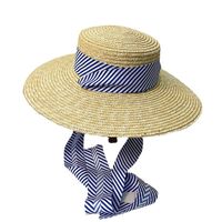 Pastorale Style D'été Grand Bord Chapeau De Plage Vacances Soleil Chapeau Dentelle-up Blé-paille Parasol Chapeau main image 4