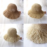 Straw Hat Women's Foldable Summer Tassel Simple Travel Big Brim Sun-protection Hat Seaside Vacation Beach Sun Hat main image 5