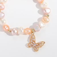 Baroque Style Pearl Zircon Butterfly Copper 14k Gold-plated Adjustable Bracelet main image 2