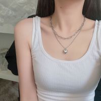 Hip Hop Double Layer Heart Small Pendant Necklace Clavicle Chain main image 5