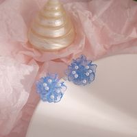 Fashion Transparent Klein Blue Camellia Pearl Earrings main image 6