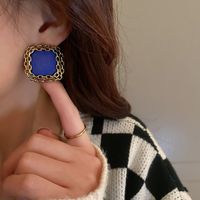 Retro Blue Leather Square Heart Stud Earrings Wholesale main image 6