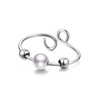 Creative Titanium Steel Rotatable Pressure Anti-anxiety Live Pearl Turquoise Ball Ring main image 2