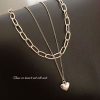 Hip Hop Double Layer Heart Small Pendant Necklace Clavicle Chain main image 6