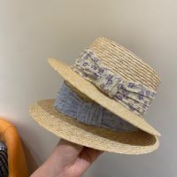 Wheat-straw Hat Flat Top Small-brim Floral Summer Sun Hat Women's Vacation Hat main image 3