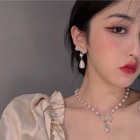 New Elegant Retro Bow Pearl Clavicle Chain Earring Light Luxury Jewelry main image 3